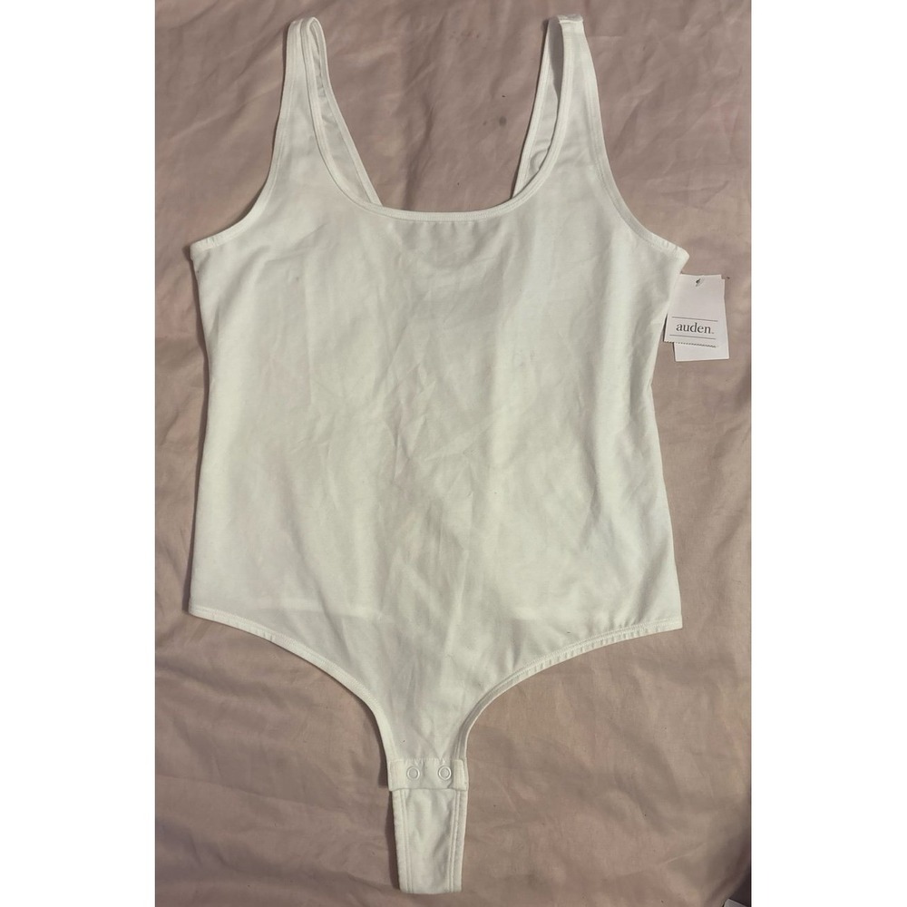 NEW Auden White‎ Cotton Unlined Bodysuit, Size Large